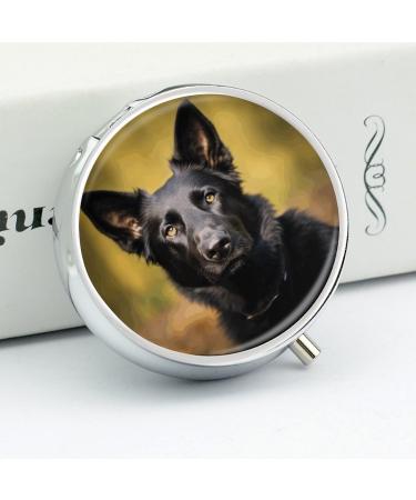 Round Pill Box - Black German Shepherd Dog Print | 3 Compartment Portable Medicine Organizer - Decorative Metal Pocket Pill Case - Buy Online on GoSupps.com