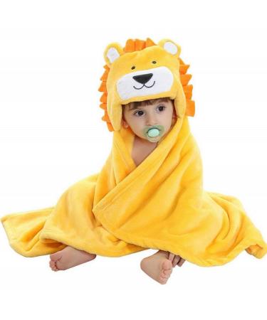 Hilmocho Baby Hooded Blanket Soft Warm Coral Fleece Cozy Swaddle Wrap for Newborn Infant Toddler Lion