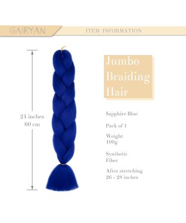 Gairyan Jumbo Braid Extensions - 60cm Ombre Synthetic Braids (Sapphire Blue) - 100g Afro Hair for Box Crochet Braids - 1 Piece - Buy Online on GoSupps.com
