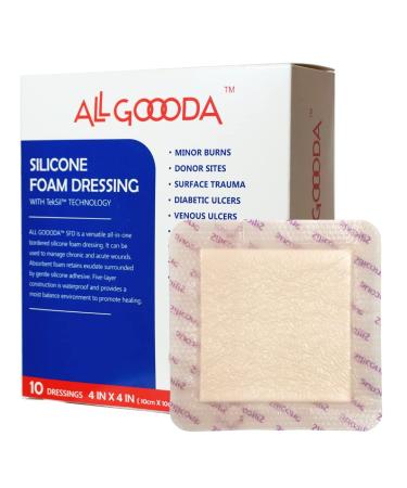Silicone Foam Dressing 4 x4 10 Pack Gentle Adhesive Border for Wound Care Sacrum Sacral Foam Dressing Bed Sore Pressure Sore Leg Ulcer Diabetic Ulcer Large Wound Bandage