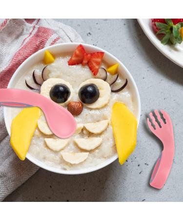 Vicloon Baby Fork and Spoon Set - 4Pcs Self Feeding Utensil for Infant Toddler Children - Easy Grip Toddler Cutlery Kit - Baby Weaning Spoons - First Led Training - Red/Pink - Buy Online on GoSupps.com