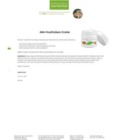 Sanct Bernhard AHA Fruit Acid Cream 50ml - Revitalize Skin with Passion Fruit Pineapple & Grape - International Shipping Available - Buy Online on GoSupps.com