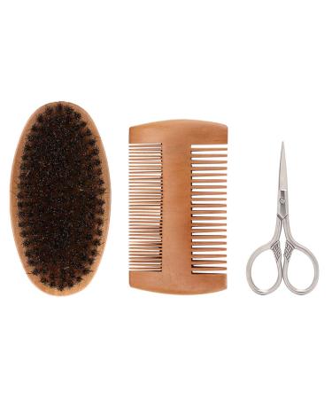 Stainless Steel Beard Kit 3pcs/set Wooden Round Comb Round Comb Teeth Beard Oil with Wood for Men Three-piece