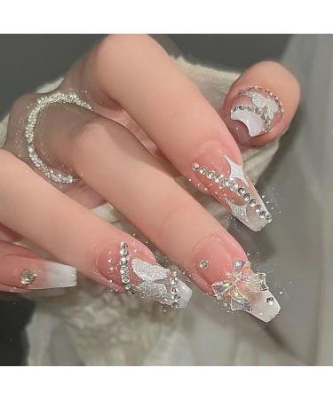 Temperament manicure sweet and cool milky white gradient butterfly nail patch fake nails wearing nail products detachable handmade.(M) - Buy Online on GoSupps.com