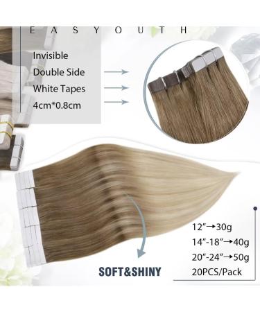 Easyouth Balayage Real Hair Tape Extensions - 24 Inch 50g 20Pcs Brown to Blonde Ombre #8/60/18 - Buy Online on GoSupps.com