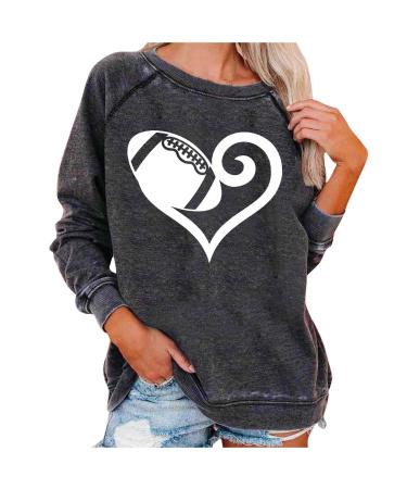 Yihaojia Football Sweatshirts for Women Long Sleeve Crewneck Pullover Blouse Csaual Loose Print Game Day Sweatshirt Gray#30 XX-Large