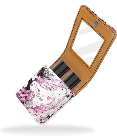 Stylish Leather Lipstick Case with Mirror - Mini Organizer for Lip Gloss & Lipstick - Colorful Pink & Red Hearts - Perfect Gift for Girls - Buy Online on GoSupps.com