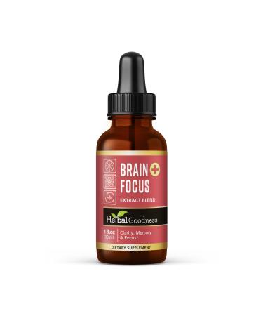 Herbal Goodness Brain and Focus Support - Nootropic Brain Supplement with Gingko and Lion's Mane Brain Health - Non-GMO Natural Clarity Energy & Mental Performance | Vegan Liquid Drops 1 fl. oz