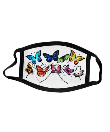 Yliquor Mouth Covering For Protection Butterfly Design Printed Anti-Face Dust Washable Earloop Cotton Cloth Dust Face Bandanas (White 1 PC)