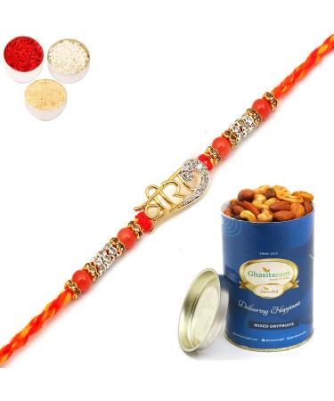Ghasitaram Gifts Rakhi for Brother Rakhis Online - Veera 7262 Rakhi with 100 GMS of Dryfruits Mix Can Rakhi Set with 100 gms of Dryfruits Mix Can