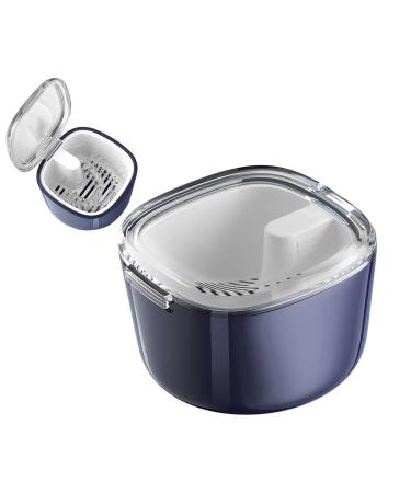 GMedHC braces with sieve portable prosthesis dinner cover invisible dental storage box double -layer hollow drain prosthesis box for bracket cleaning box blue A