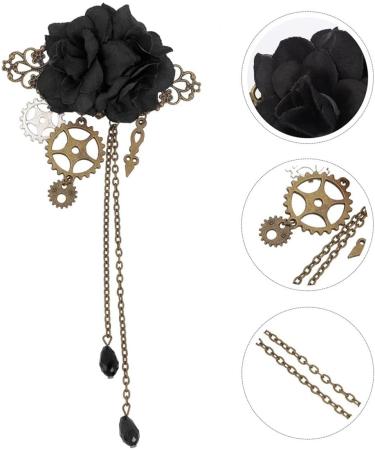 Clips Barrettes Steampunk Hair Clips with Tassels Chain Rose Flower Hair Clip Vintage Halloween Headdress Goth Gothic Hair Accessories for Women Girls Black - Buy Online on GoSupps.com