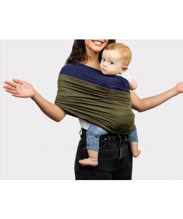 TKKOK Baby Carrier - Mamas Bonding Comforter, Adjustable Unisex Multi-Purpose Baby Carrier, Hassle-Free, Lightweight and Ultra Soft, Easy to Wear Infant Sling Wrap, Perfect for Newborn Babies L (Fit for adult weight: 0 Pound-140 Pound) Navy Blue/Olive