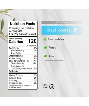 Jaybee's Nuts Wasabi Peas 15 oz Resealable Pouch - Sweet & Spicy Crunchy Snack | Healthy Source of Fiber and Protein | Kosher - Perfect Car Snacks for Road Trips & Hiking - Buy Online on GoSupps.com