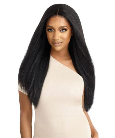 Aminow Kinky Straight Lace Front Wigs  Soft & Natural as Human Hair  Pre Plucked Glueless Wigs for Black Women  Italian Yaki Long Black Synthetic Lace Wig 22 Inch