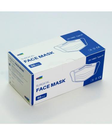 Type IIR fluid resistant surgical Face Masks Disposable Face Masks For Everyday Use Essential Face Mask For Bacterial protection Pack of 50 Colour - Blue One Size 1 count (Pack of 50) - Buy Online on GoSupps.com