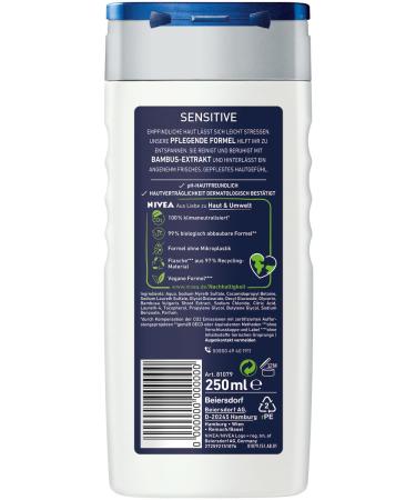 Nivea Men Sensitive Shower Gel 250ml - pH-Friendly Care for Body Face & Hair - Bamboo Extract - 5-Pack - New Version - Buy Online on GoSupps.com