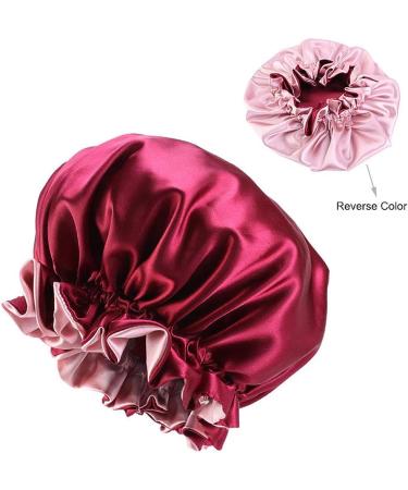 Double Layer Wine Red Satin Bonnet Cap for Women - Curly Hair Silky Bonnet Wrap for Sleeping - Buy Online on GoSupps.com