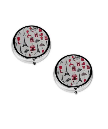 (French Fashion Model Ferrets) Round Pill Box 3 Compartment Pill Box Mini Decorative Pocket Purse Portable Travel Medicine Tablet Vitamin Holder Organizer Pill Case