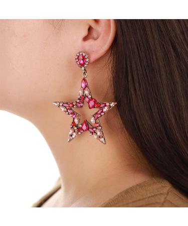 Shop Kercisbeauty Colorful Rhinestones Beads Star Pendant Dangle Earrings - Bohemian Fashion Jewelry for Women & Girls | Unique Pink Accessories - Buy Online on GoSupps.com
