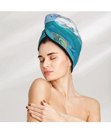 Quick-Dry Hair Towel Wrap - Lighthouse Sea Port | Hair Drying Turban with Button for Effortless Drying - Buy Online on GoSupps.com