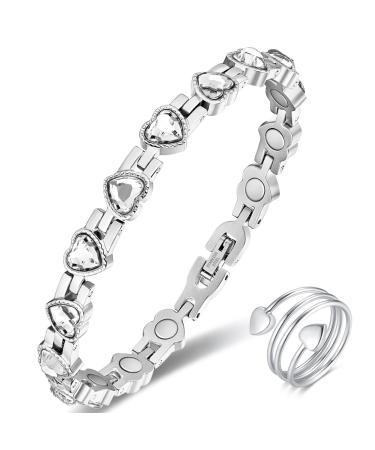 Vicmag Magnetic Bracelet Women Titanium Steel Ultra Strength Magnetic Bracelet Gift with Removal Tool (Silver Heart Crystal)