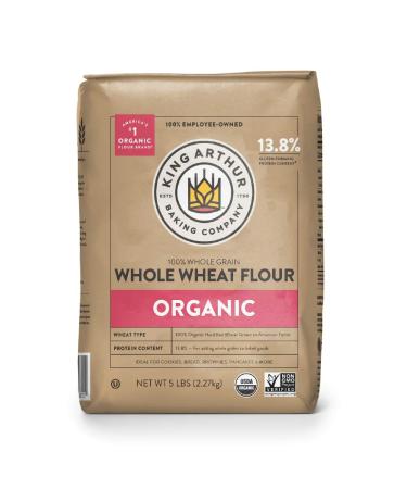 King Arthur, 100% Organic Whole Wheat Flour, 100% Whole Grain, Non-GMO Project Verified, 5 Pounds 5lb, single-pack