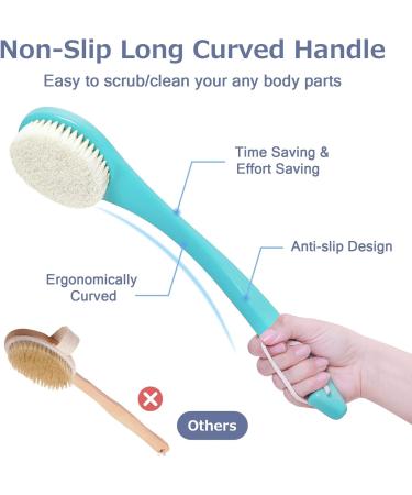 Exfoliating Shower Brush | Long Handle Body Brush for Shower & Dry Brushing | Moderate Bristles | Green Nylon - Buy Online on GoSupps.com