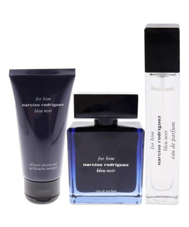 Narciso Rodriguez Bleu Noir for Men 3 Piece Set (3.4 Ounce Eau de Parfum Spray + 1.6 Ounce All-Over Shower Gel + 0.33 Ounce Eau de Parfum Spray)