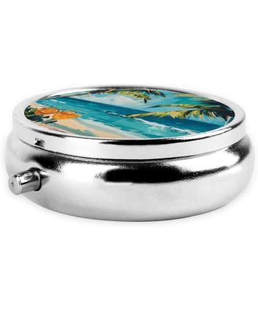 Beach & Cocktails Portable Metal Pill Box - Round Mini 3-Compartment for Travel | Small Pills Organizer - Buy Online on GoSupps.com