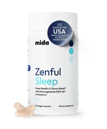 Mida Health Zenful Sleep 6-in-1 Natural Sleep Aid for Adults Without Melatonin | Deep Sleep Supplement with Ashwagandha KSM-66 and Venetron | Supports Cortisol Balance & Mood | 90 Capsules