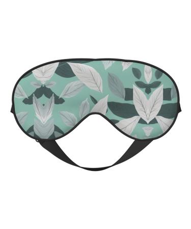 Mint Gray Leaves Print Double-Sided Eye Mask Soft and Light Blocking for Enhancing Sleep Quality