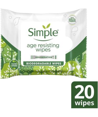 Simple Regeneration Age Resisting Biodegradable Facial Wipes remove make-up and fights premature ageing for sensitive skin 20 wipes package may vary (Pack of 2) 20 Count (Pack of 2) Age Resisting - Buy Online on GoSupps.com