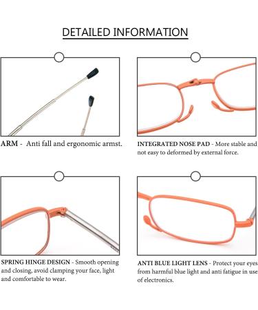 Cokobin Foldable Reading Glasses +3.5 | Stainless Steel Anti-Blue Light Aid for Men & Women | Hard Shell Case - Orange - Buy Online on GoSupps.com