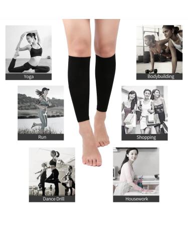 Angzhili Women's 2 Pairs Calf Compression Sleeves - X-Large Black+Skin | Footless Leg Socks for Running, Yoga, Fitness - Pain Relief - Buy Online on GoSupps.com