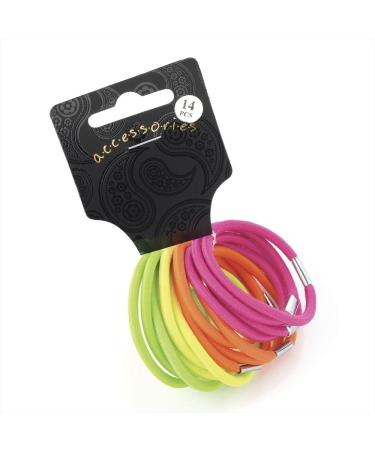 Set of 14 Neon Thick Hair Elastic Bands Pony Tail Bobbles School Uniform