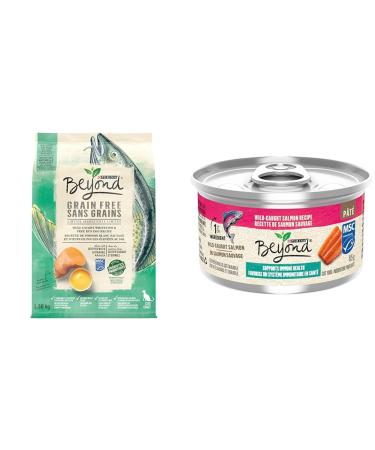 Beyond Grain Free Natural Dry Cat Food Wild-Caught Whitefish & Free Run Egg - 1.36 kg Bag & Wet Cat Food Wild-Caught Salmon Pate - 85 g Can (12 Pack)