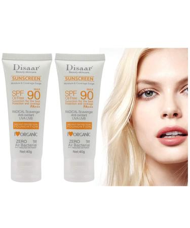 Barabum 2-Pack Facial Sunscreen Creams - Skin Care SPF 90 - Oil-Free - Antioxidant - UVA/UVB - 40g - Sunscreen Day Cream