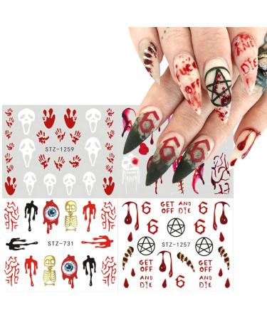 Halloween Nail Stickers - Horror Gothic Ghost Pumpkin Skull Blood Spider Evil Eye Nail Art Decals - Buy Online on GoSupps.com