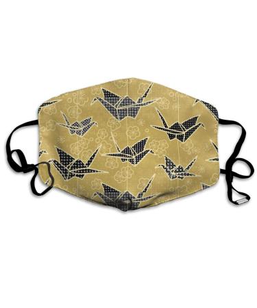 Japanese Origami Cranes Black Gold Washable Reusable Mask Cotton Anti Dust Half Face Mouth Mask For Kids Teens Men Women With Adjustable Ear Loops