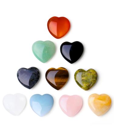 XIANNVXI 10 Pcs Healing Crystals Heart Stones Polished Crystals Gemstones Love Palm Pocket Stones Natural Reiki Chakra Crystals Set Gifts Multicolour - 10pcs