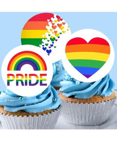24 x Pre-Cut Pride 3 Edible Stand up Wafer/Rice Paper Cupcake Cake Dessert Toppers LGBTQ Party Rainbow Flag Decorations (Pride 3)
