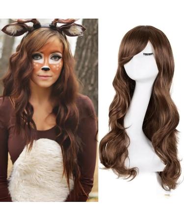 YEESHEDO 32 Long Wavy Curly Cosplay Wig with Bangs - Heat Resistant Synthetic Hair for Women/Girls - Dark Brown - Buy Online on GoSupps.com