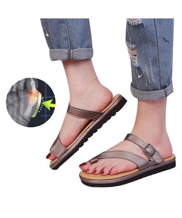 Creev women flip beach sandals for women summer PU leather slippers sales sandals casual hiking shoes clip-toe-flip-flops non-slip outdoor shoes (37 EU) Bronze 41 EU
