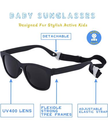 MAXJULI Baby Infant Sunglasses Safe, Soft, With Adjustable Strap 0-24 Months BPA Free 7002 A-black/Black+black/Blue - Buy Online on GoSupps.com