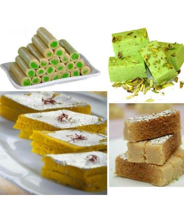 Two Different Types Of Delicious Indian Traditional Sweets Raksha Bandhan Marriage Diwali Holi Ganesh Chaturthi Festival Treat For Family & Friends (2 375g Each) (Green Pista Barfi & Milk Cake) Green Pista Barfi And Milk Cake - Buy Online on GoSupps.com