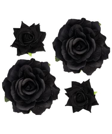 4 Pcs Black Rose Hair Clip Flower Hairpin Fabric Rose Brooch Floral Clips Mexican Hair Flowers Pin up Headpieces for Woman Girl Wedding Goth Halloween Party