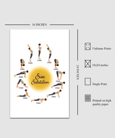 Teevoke 16x24 Yoga Inhale Exhale Sun Salutation Poster - Unframed Meditation Morning Yoga Flow Poses Surya Namaskar - No Frame - Buy Online on GoSupps.com