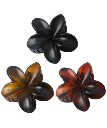 YPKIA 3 pieces flower hair clip black tortoisy hair clip women matt retro medium-sized for thick thin hair-accessories women set-3