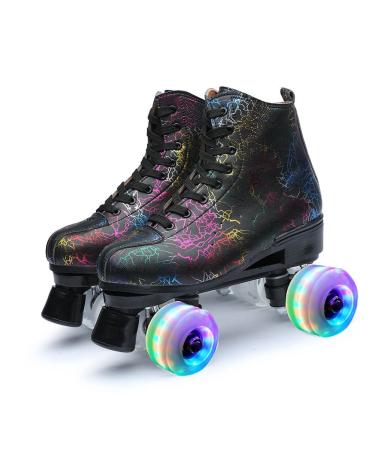 Roller Skates Women Outdoor Light Up Skates for Youth and Adults Black with Light up Wheels 10.5 Women/8.5 Men